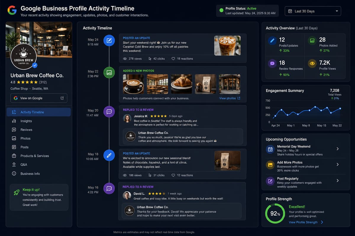 Fresh activity signals for Google Business Profile updates