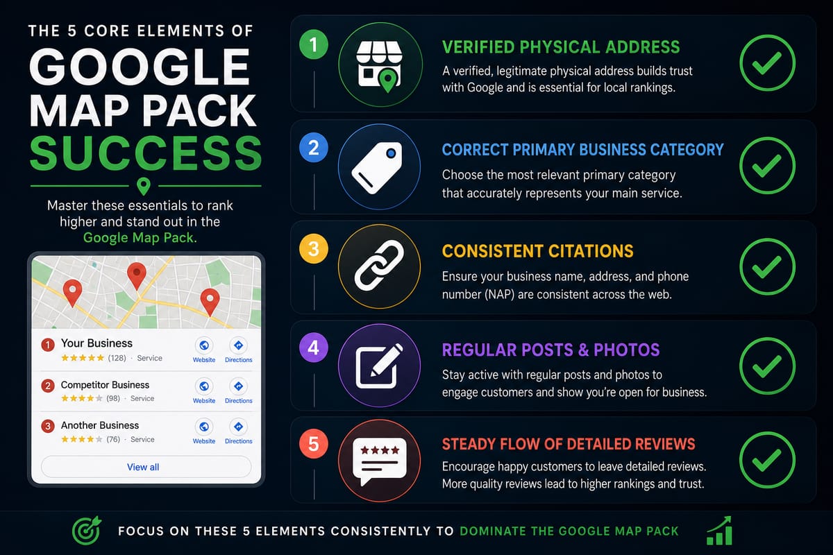 Core formula for achieving strong Google Map Pack rankings