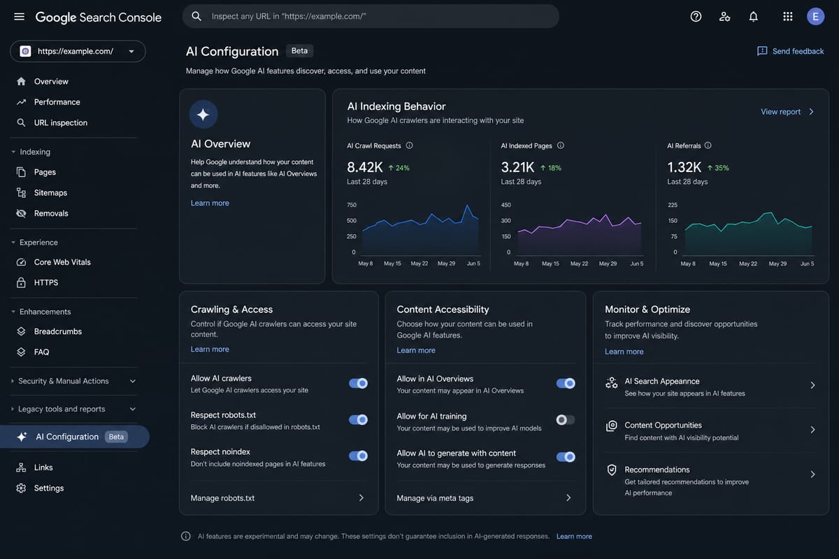 Google Search Console AI Configuration Tool interface