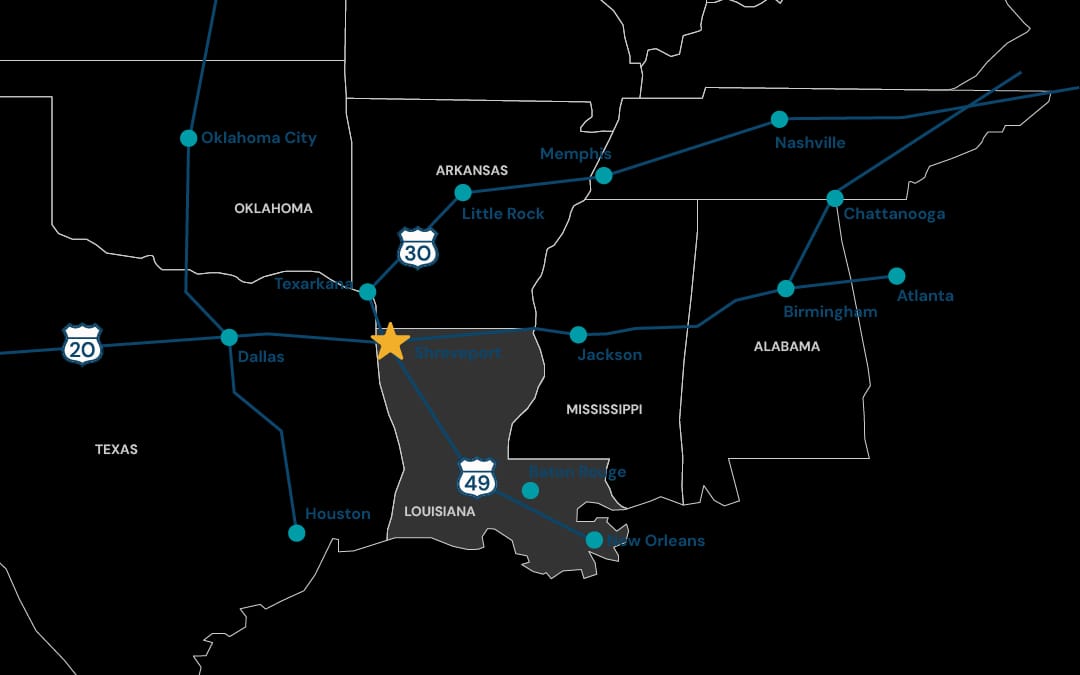Shreveport-Bossier regional location map